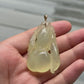 Vintage Carved Jade Pendant with 14K Gold Bail 27.77g – 2" x 1 1/8" Gourd & Leaf