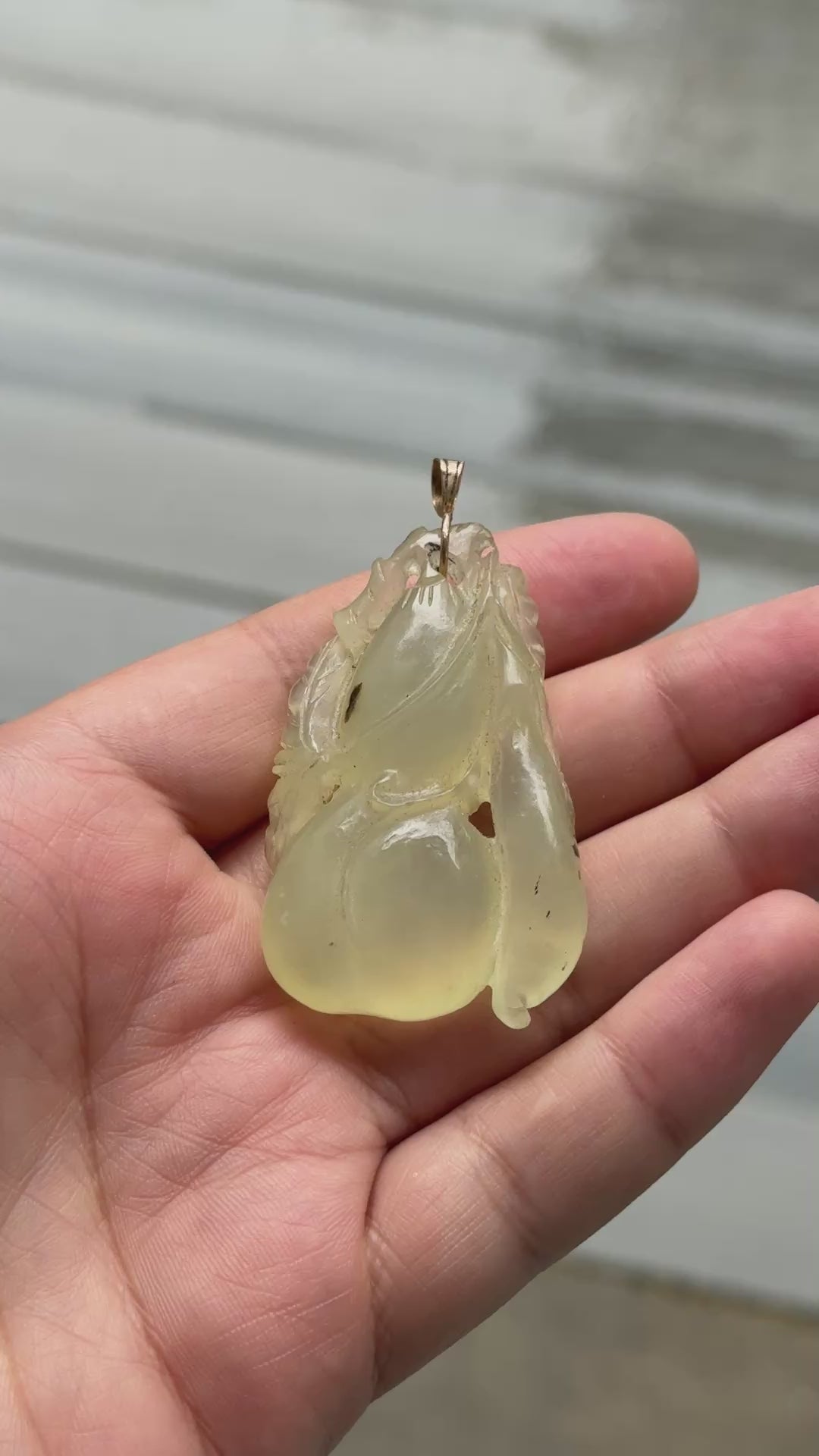 Vintage Carved Jade Pendant with 14K Gold Bail 27.77g – 2" x 1 1/8" Gourd & Leaf