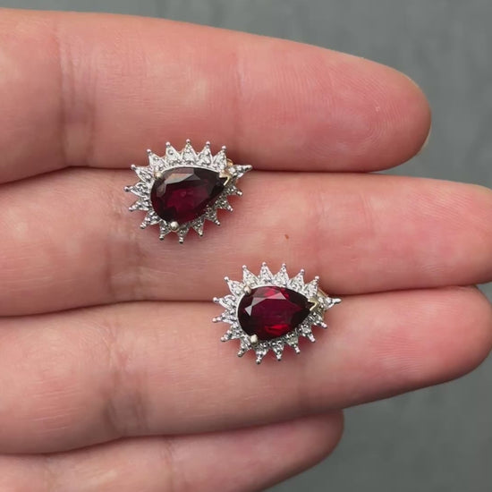 IGI Certified 14K Yellow White Gold Earrings Red Topaz Natural Diamonds