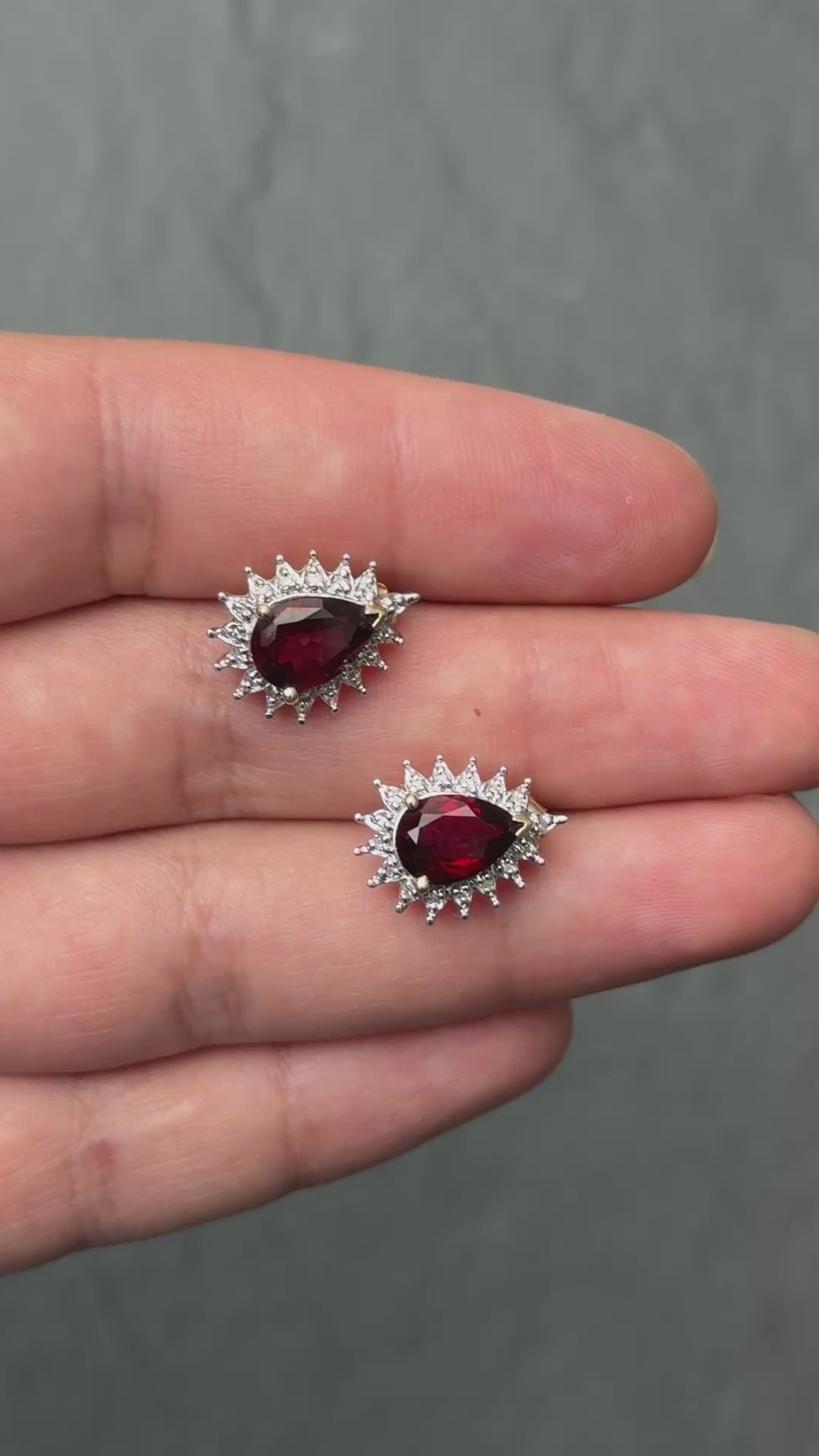 IGI Certified 14K Yellow White Gold Earrings Red Topaz Natural Diamonds