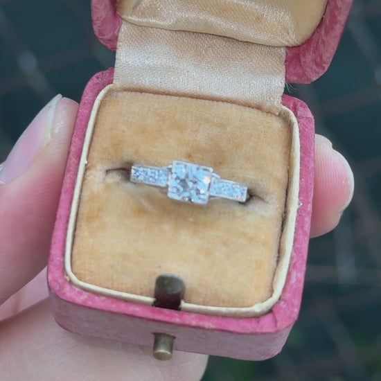 Antique Art Deco 0.65ctw Platinum Old European Cut Diamond Ring IGI Cert Size 5