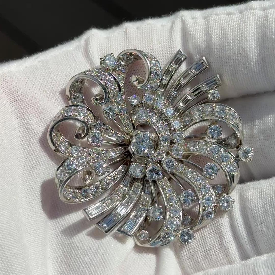 Estate Platinum & Diamond Masterpiece Brooch - 9.40 Carats - IGI Certified