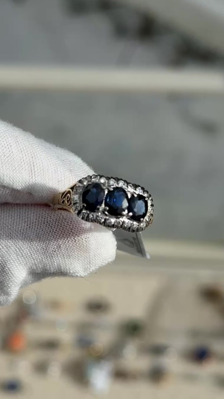 IGI Certified 14K Yellow & White Gold Sapphire Diamond Ring 1.96 CTW Size 8