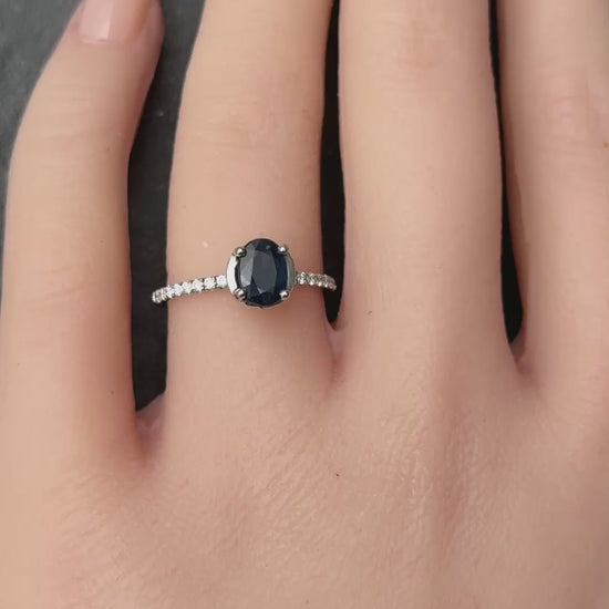 Beautiful 14K White Gold Sapphire & Diamond Ring IGI Certified Ring Size 5.
