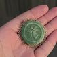 Vintage Green Jade & 14K Gold Filigree Pendant Brooch
