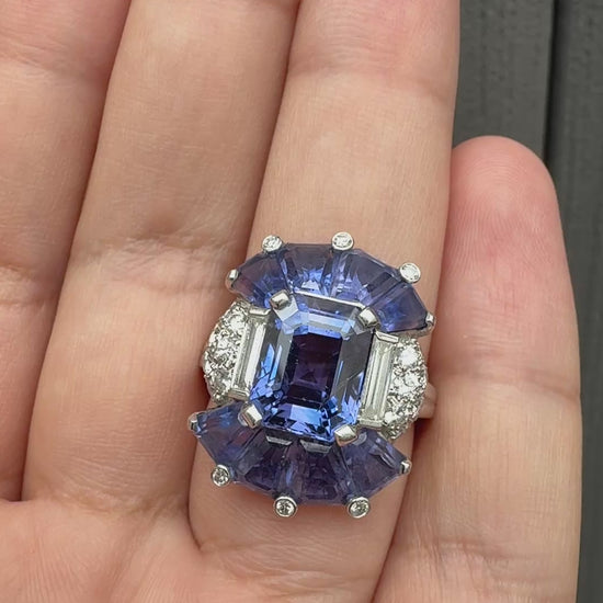 GIA Certified Platinum Art Deco Style Color-Changing Sapphire No Heat Sri Lanka