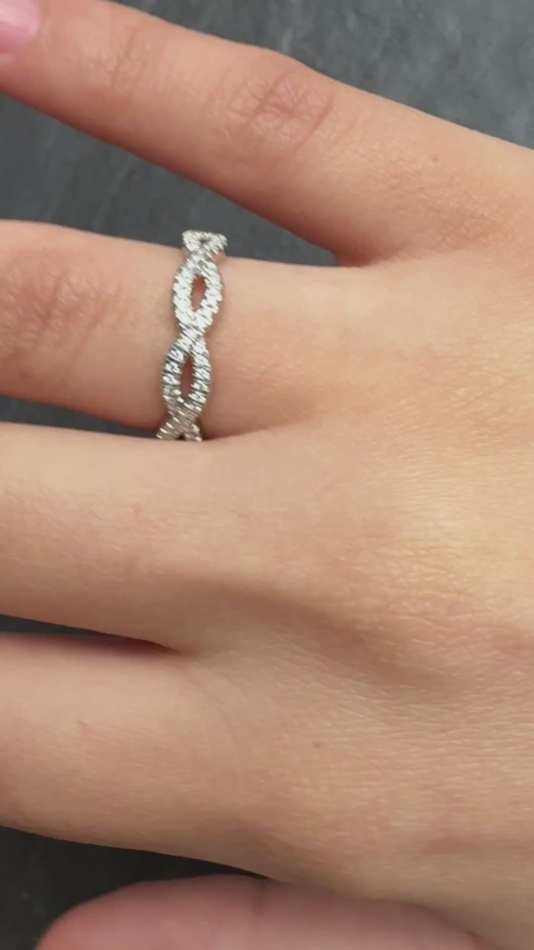 Platinum Diamond Infinity Twist Band – 0.12–0.15ct Total, Size 6.5