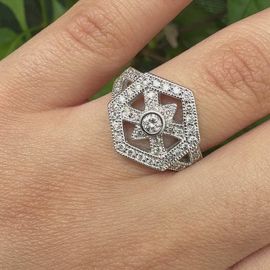 IGI Certified 14K White Gold Geometric Diamond Ring – 0.75 TCW, Size 8