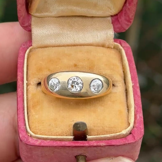 Authentic Art Deco Old European Cut Diamond Gypsy Ring in 14K Gold IGI Certified
