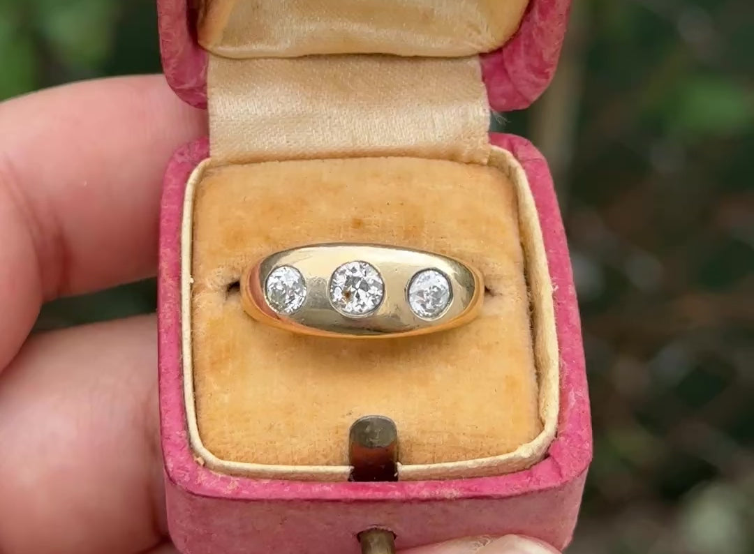 Authentic Art Deco Old European Cut Diamond Gypsy Ring in 14K Gold IGI Certified