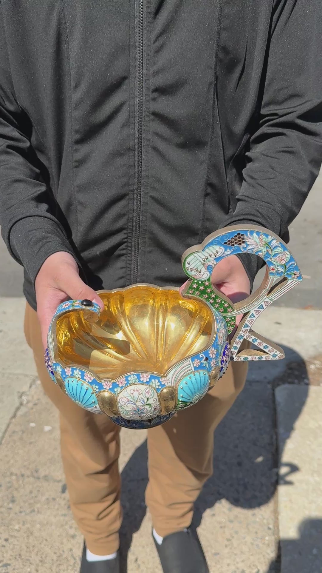 Extremely Gorgeous And Large Russian Enamel Silver Kovsh