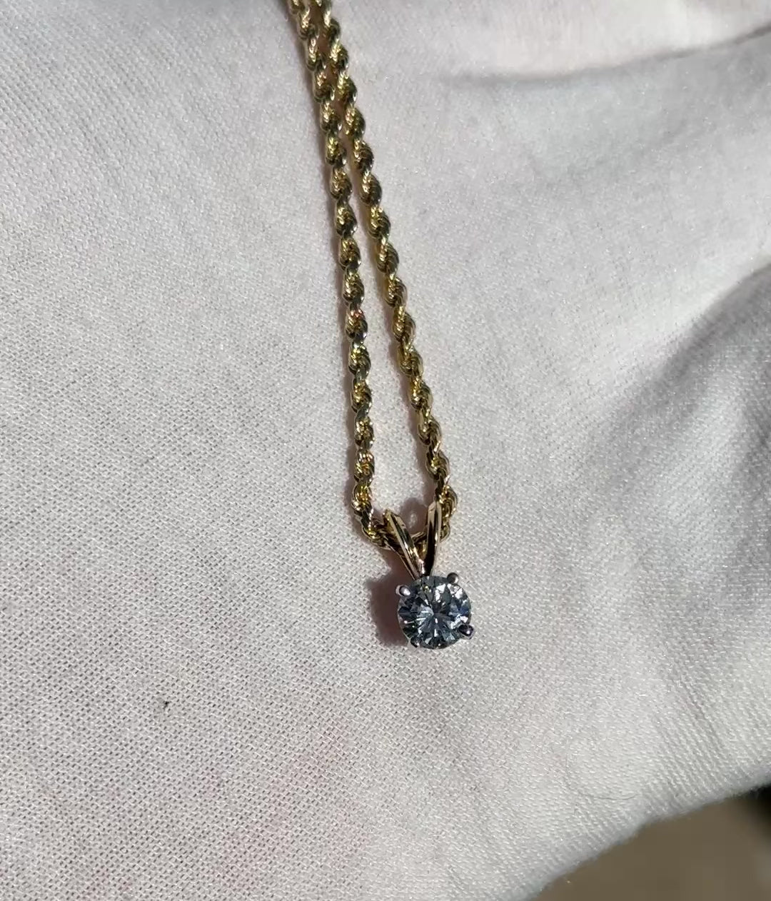 14K Yellow & White Gold Diamond Solitaire Necklace Pendant 0.75 CT VS2–SI1