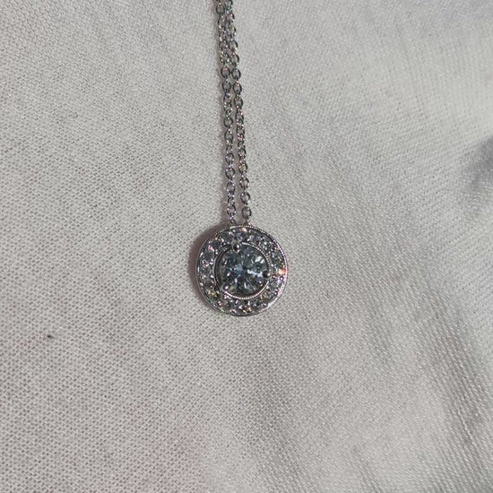 14K Gold Chain w/ 18K Diamond Halo Pendant Natural Diamond Approx 0.50 CT