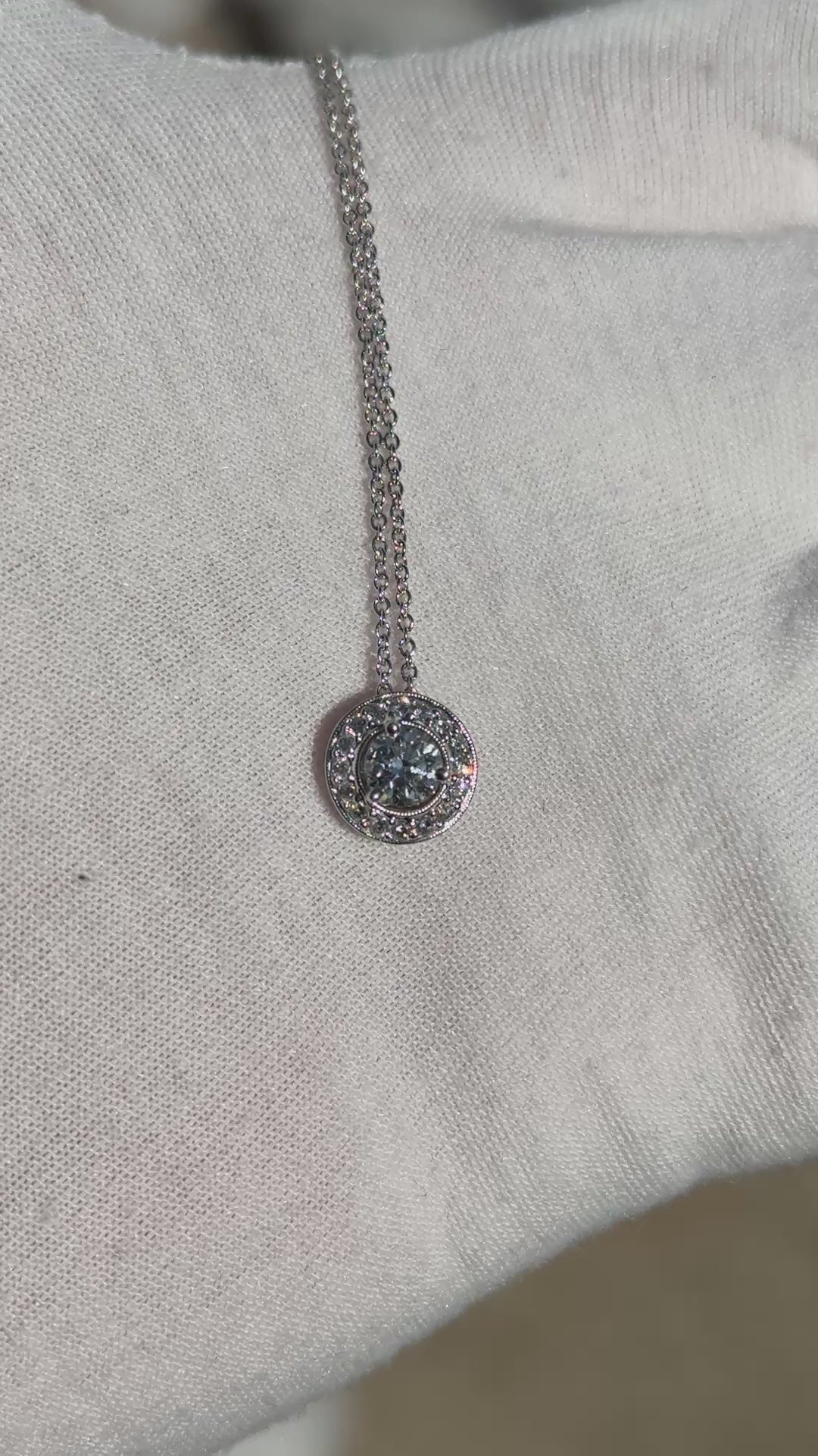 14K Gold Chain w/ 18K Diamond Halo Pendant Natural Diamond Approx 0.50 CT