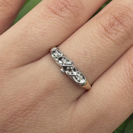 IGI Certified 14K Yellow & White Gold Dainty Ring Natural Diamonds Size 10.25