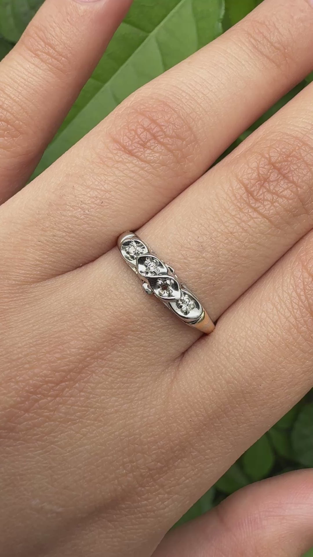 IGI Certified 14K Yellow & White Gold Dainty Ring Natural Diamonds Size 10.25
