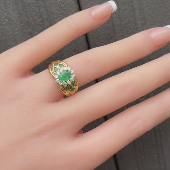 14K Yellow Gold Emerald & Diamond Cluster Ring, IGI Certified, 6.06g