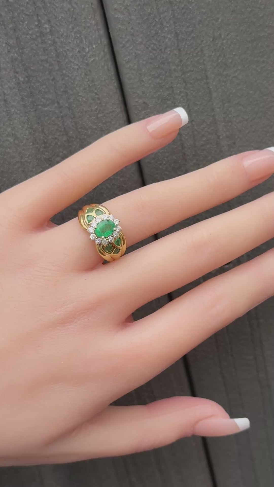 14K Yellow Gold Emerald & Diamond Cluster Ring, IGI Certified, 6.06g