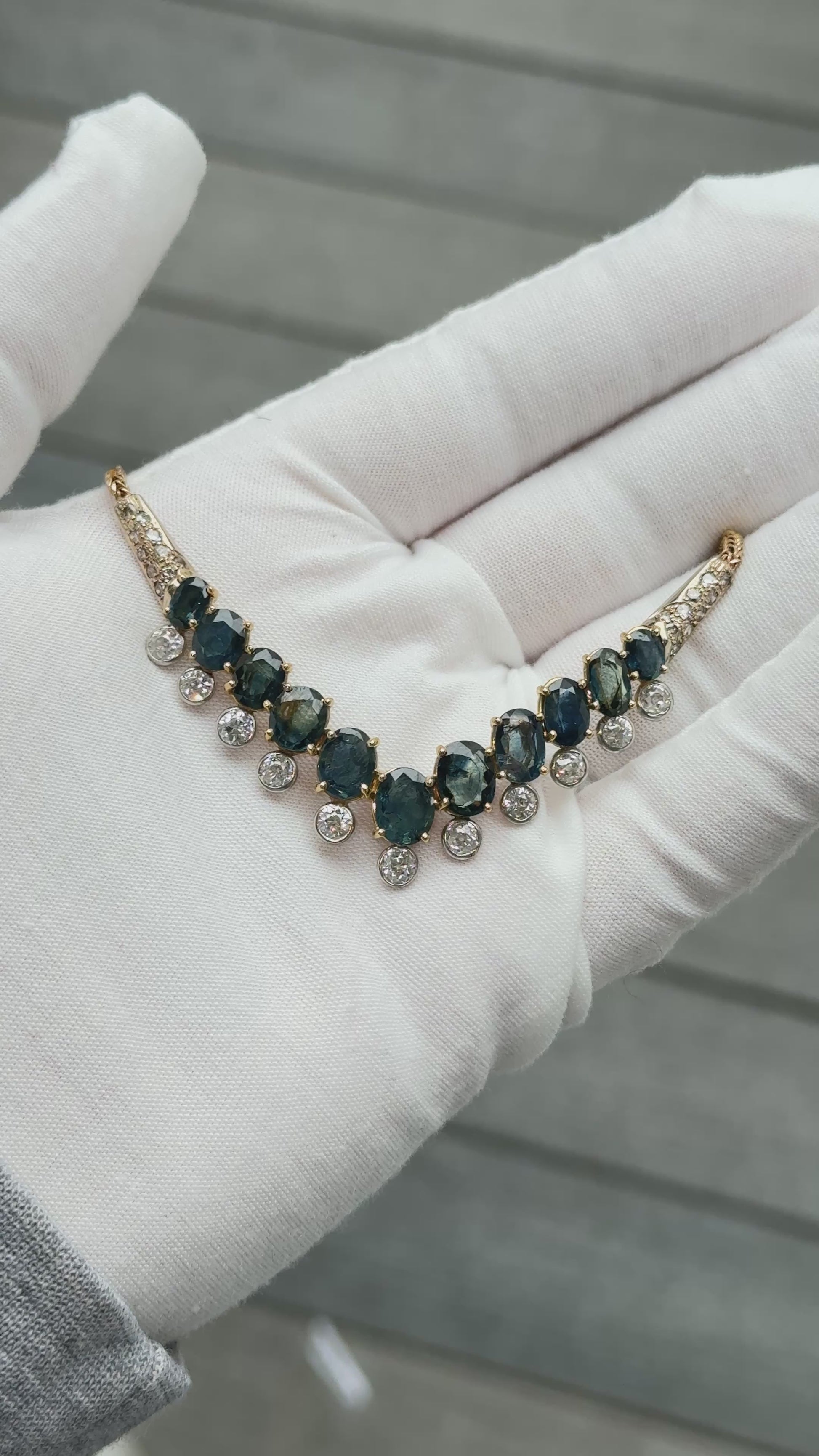 IGI Certified 14K Yellow Gold & Platinum Sapphire Diamond Necklace 19.00 CTW