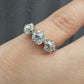 Edwardian 18K White Gold 3-Stone Diamond Ring 1.87 Carats Old Mine Cuts