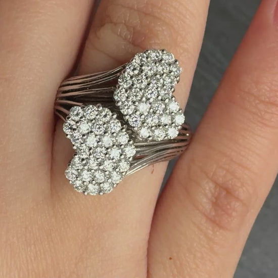 Very Fine 14K White Gold Sonia B. Double Heart Diamond Ring