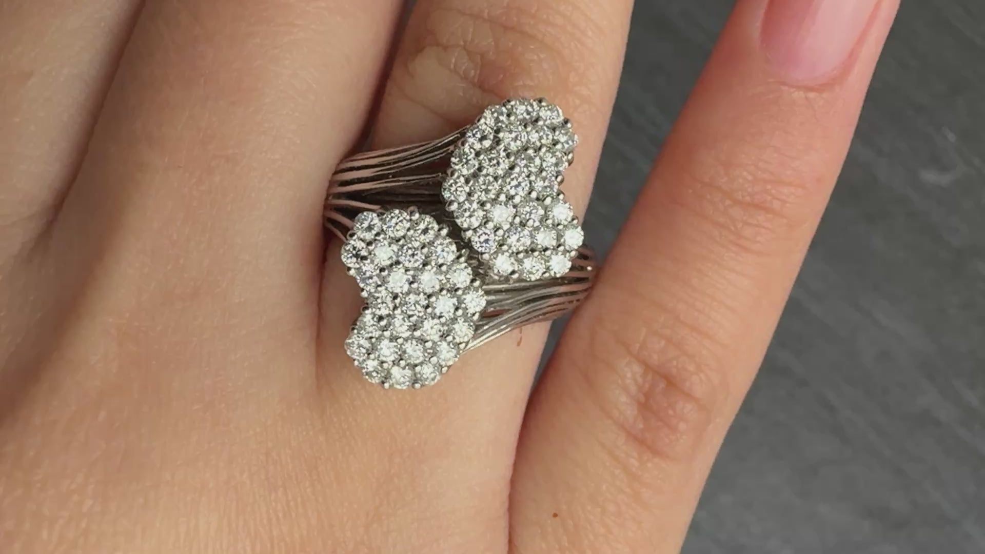 Very Fine 14K White Gold Sonia B. Double Heart Diamond Ring