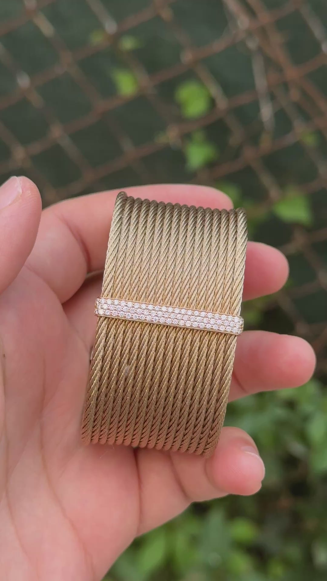 Charriol ALOR 18K Yellow Gold & Stainless Steel Pavé Diamond Wide Cable Cuff