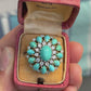 IGI Certified Mid-Century Turquoise & Diamond Statement Cocktail Ring 18K Gold
