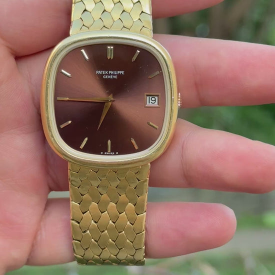 Rare Vintage Patek Philippe 3604/1 18K Yellow Gold Cushion Burgundy Dial - Uncut