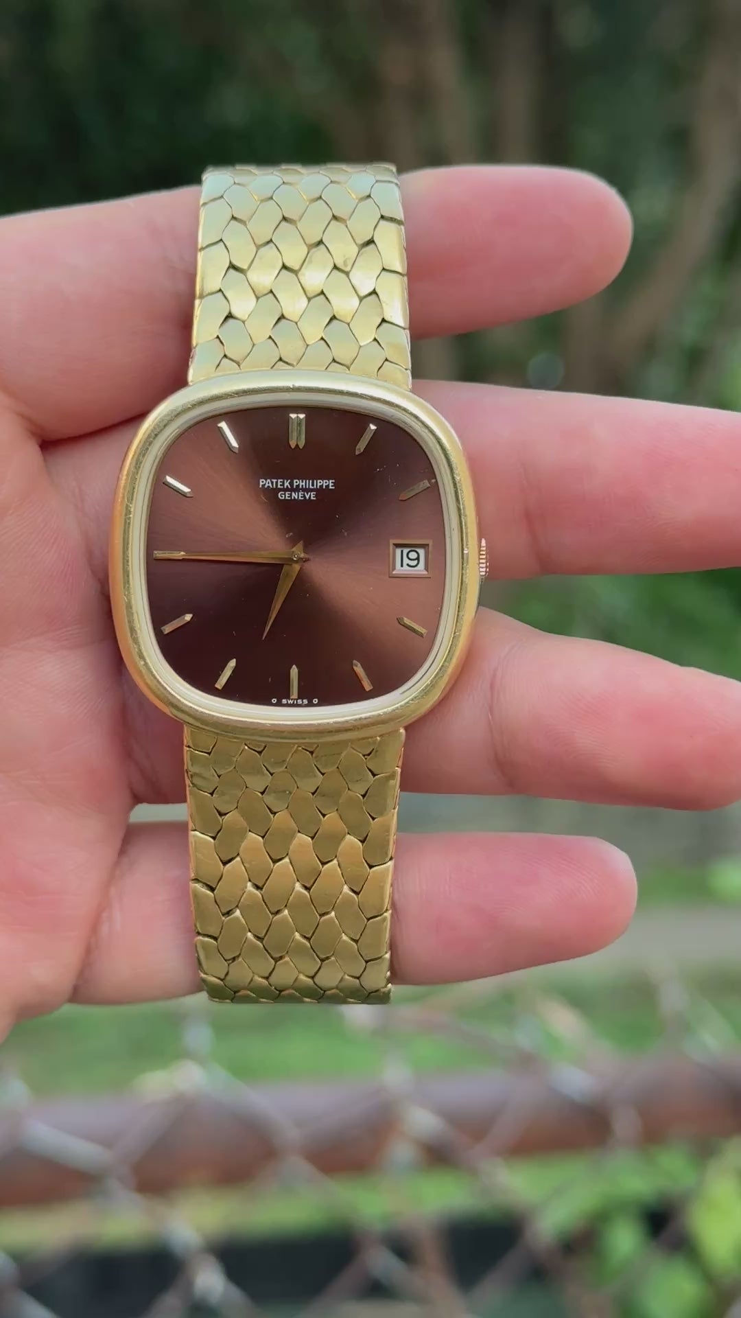 Rare Vintage Patek Philippe 3604/1 18K Yellow Gold Cushion Burgundy Dial - Uncut