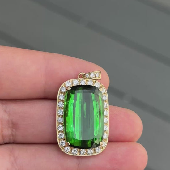 18K Yellow Gold Pendant With 26.51 Carat Tourmaline And 2.25 Carats Diamonds