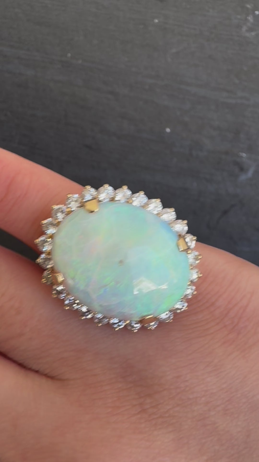 Massive 14K Yellow Gold Natural Opal & Diamond Ring 12.73 Grams