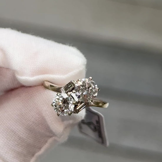 IGI Certified 14K White Gold Toi et Moi Natural Diamond Ring 1.65 CTW Size 5.25