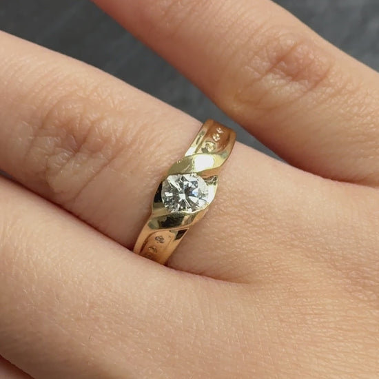 14K Yellow Gold Solitaire Twist Ring (0.39 CT Natural Diamond, VS-SI1 Clarity)