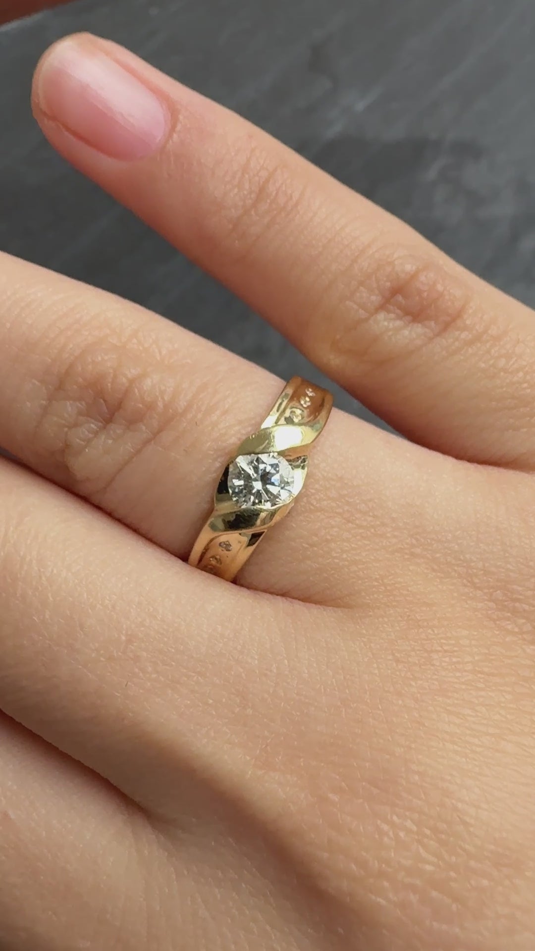 14K Yellow Gold Solitaire Twist Ring (0.39 CT Natural Diamond, VS-SI1 Clarity)