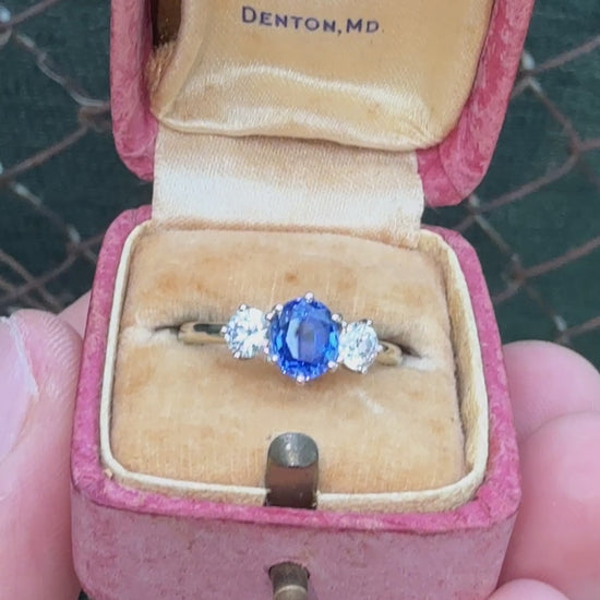 GIA 1.54ct Burma No Heat Sapphire With Old European Cut Diamonds 18K Gold Ring