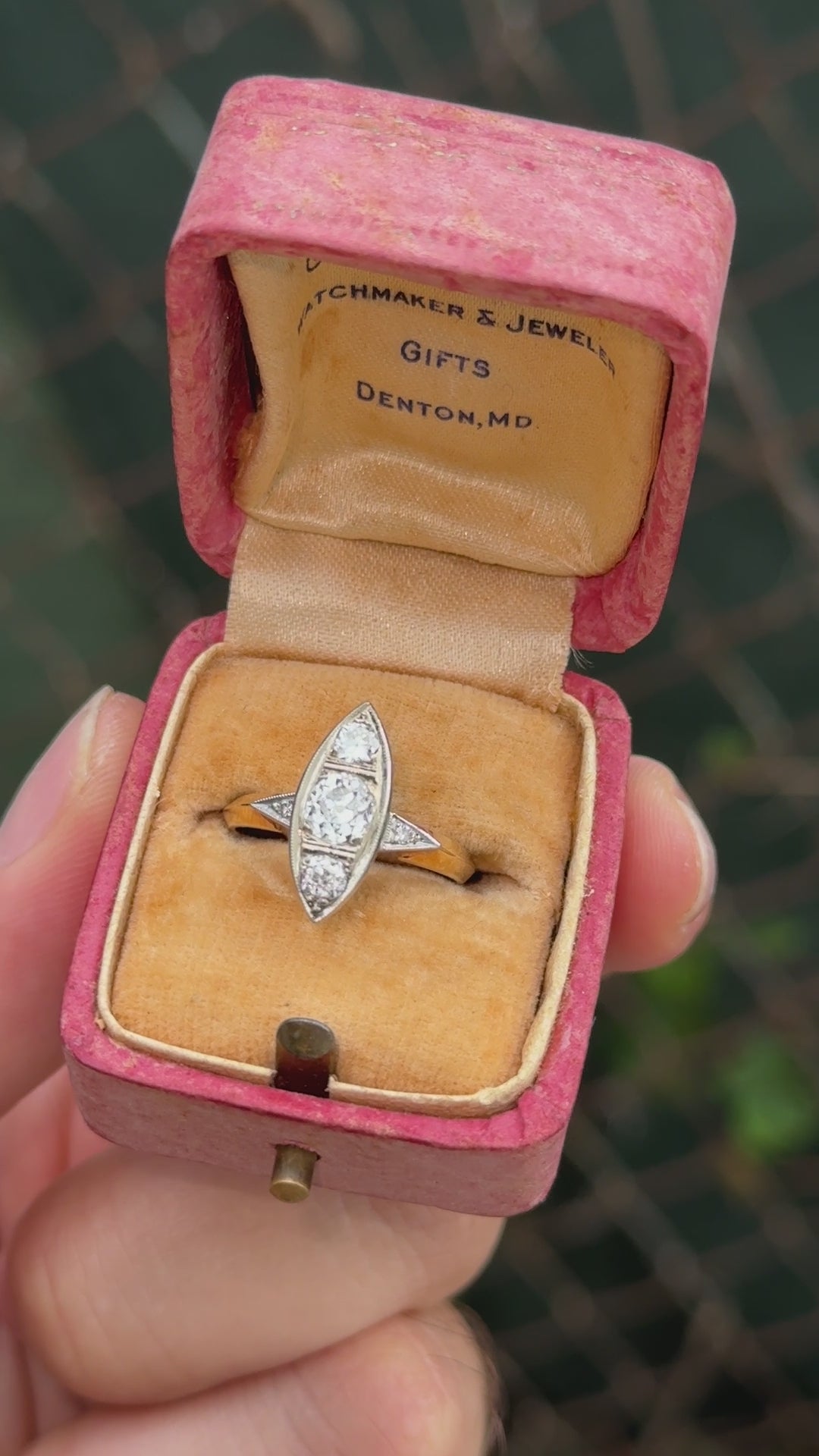 Art Deco 0.80ctw Old Mine Cut Diamond Navette Ring 14K Gold IGI Certified Size 6