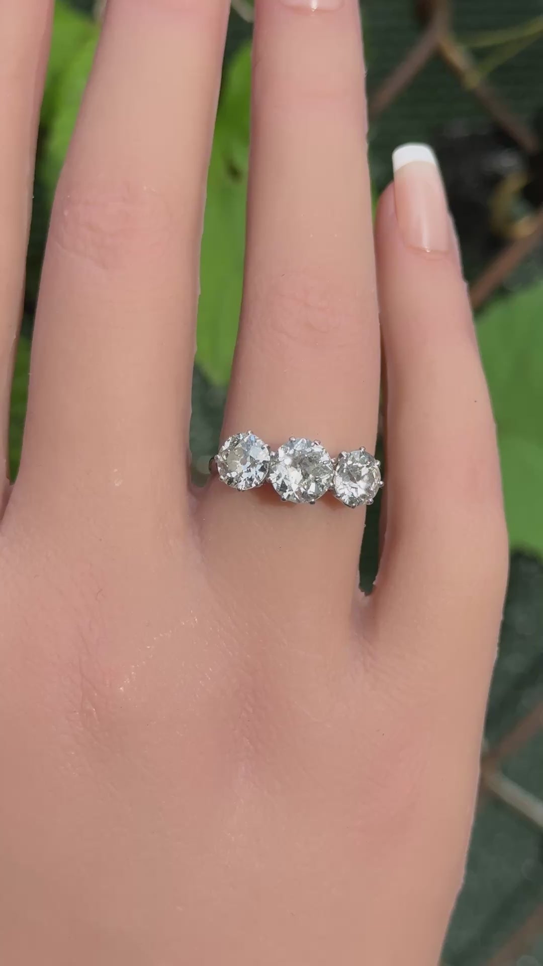 Art Deco 18K White Gold 3-Stone Ring – 3.00ct Old European Cut Diamonds Size 5
