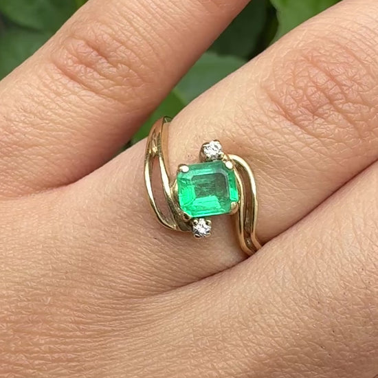 14K Yellow Gold Emerald & Diamond Ring .75 Carat Emerald IGI Certified Size 5.75