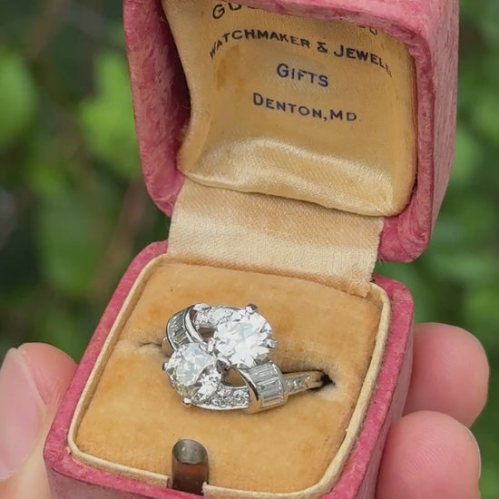 Fine Art Deco Period 2.47 Carats GIA Toi et Moi Diamond Engagement Ring