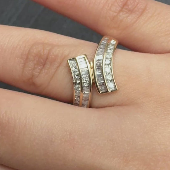 IGI Certified 10K Yellow Gold Diamond Bypass Ring – 0.65ct, Size 7