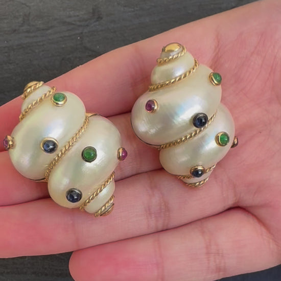 Gorgeous Pair Of 14K Maz Seashell Earrings