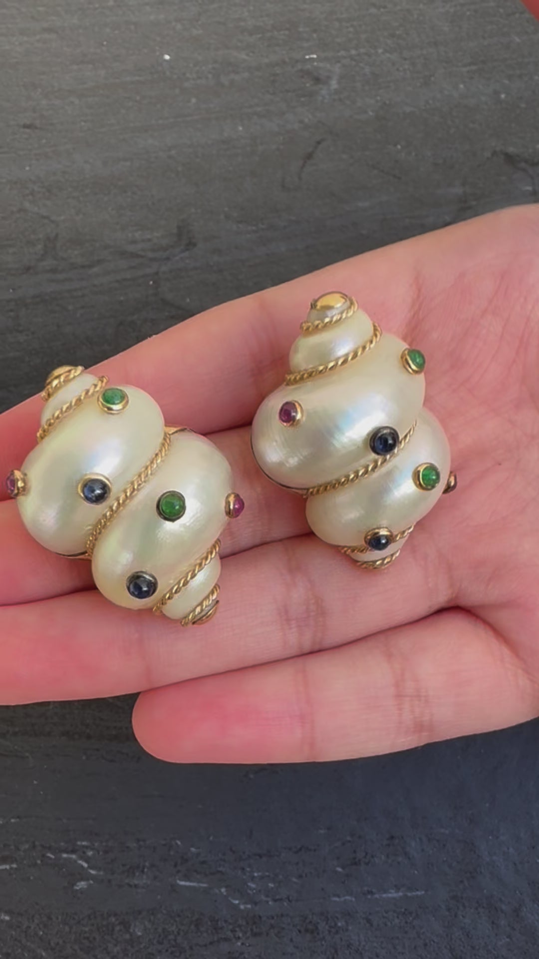 Gorgeous Pair Of 14K Maz Seashell Earrings