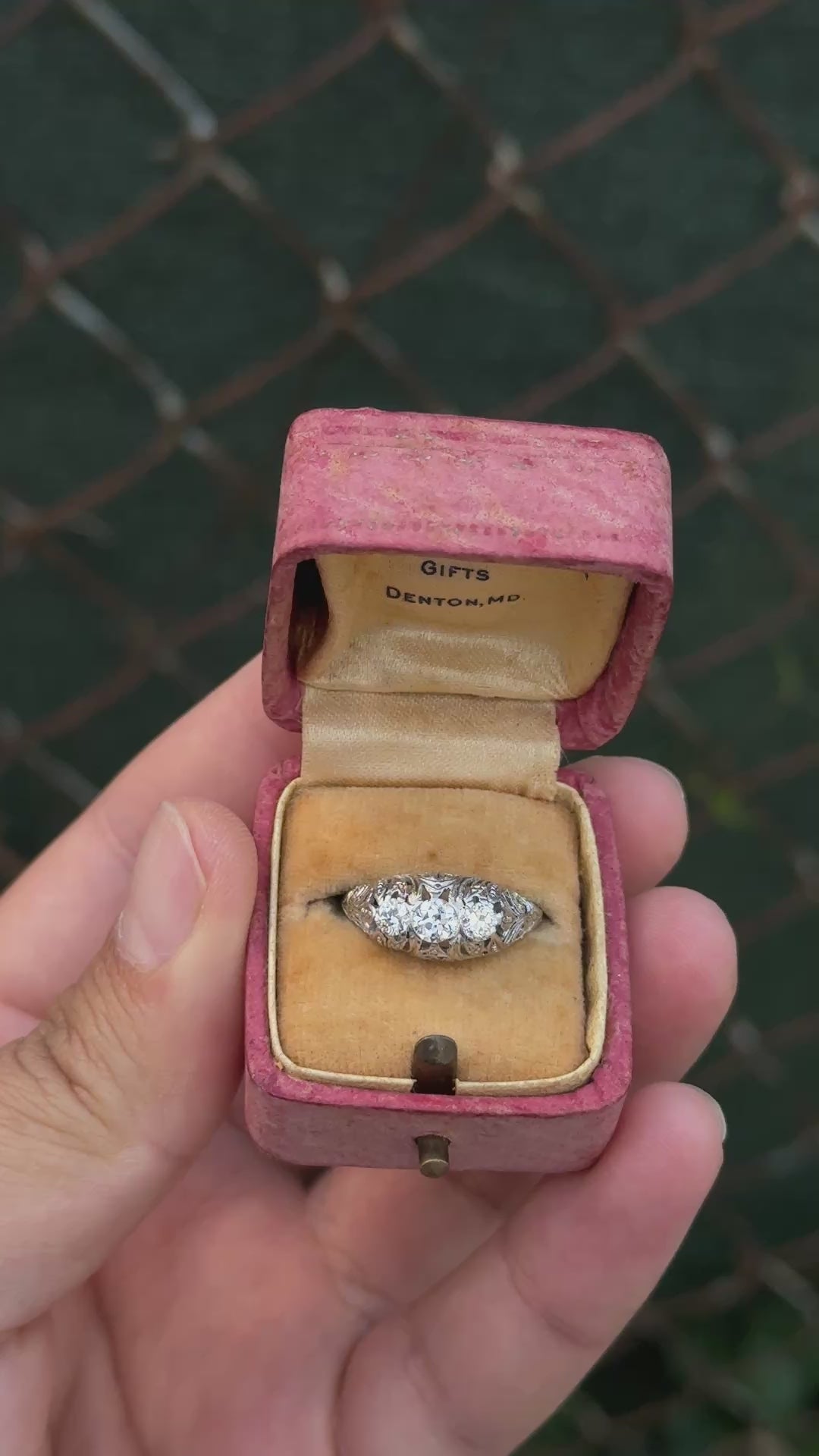 IGI Cert Art Deco Platinum 3 Three Stone Diamond Filigree Ring 0.60 CTW Size 5