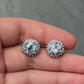 Natural Blue Topaz Diamond Halo Earrings in 14K  White Gold IGI Certified