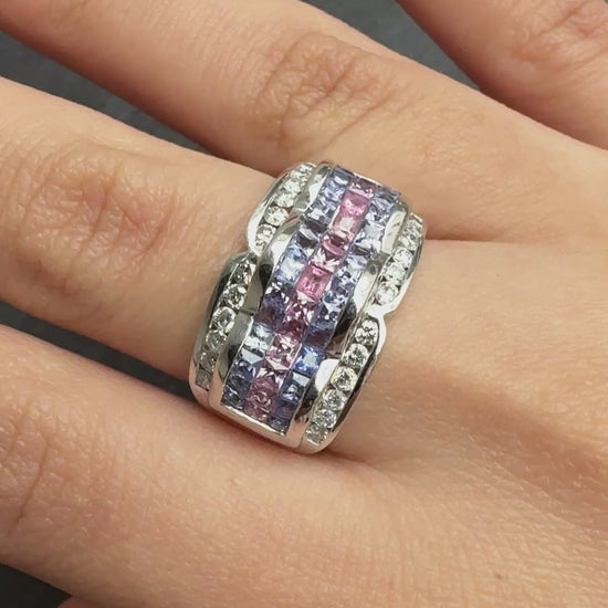 IGI Certified 14K White Gold Multi-Color Gemstone & Diamond Ring Size 8