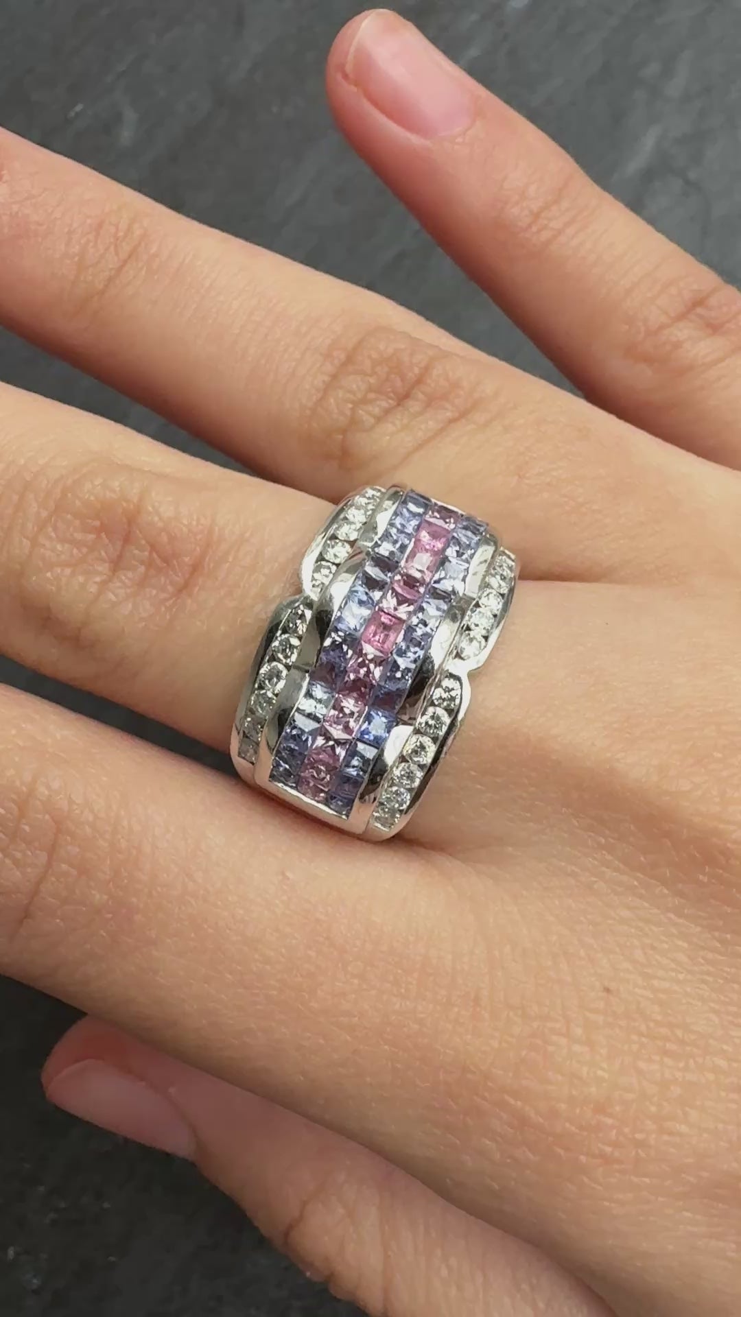 IGI Certified 14K White Gold Multi-Color Gemstone & Diamond Ring Size 8