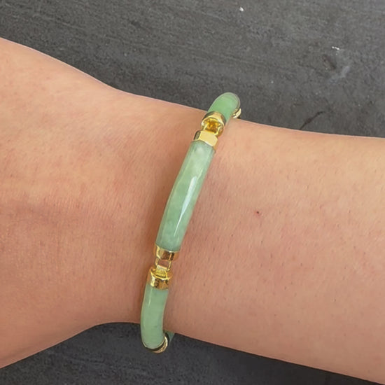 14K Gold & Green Jade Barrel Link Bracelet – 7.25”