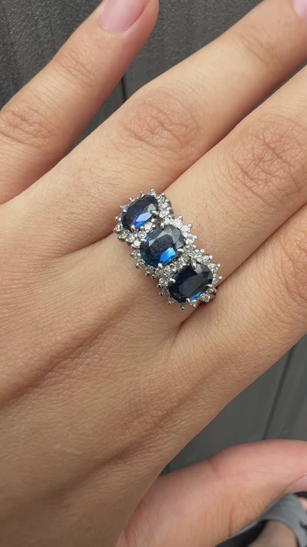 14K White Gold Ring 2.10ct Natural Blue Sapphires & 0.44ct Diamond Accent