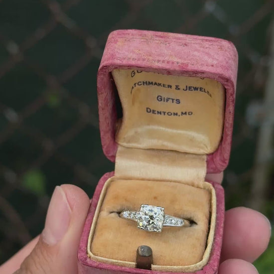 Art Deco 1.37 CTW Old Euro Diamond Engagement Ring 14K White Gold With IGI Cert.